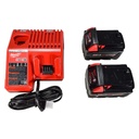 [A] (MIL-3697-22) COMBO ROTOMARTILLO 1/2''+DESTORNILLADOR DE IMP. 1/4 M18 SIN CARBONES CON 2 BATERIAS COMPACTA 5 AMP+CARGADOR, FUEL+ESTUCHE