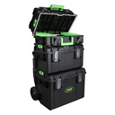 [A] (JBM-54518) KIT DE 4 CAJAS CON SISTEMA MODULAR APILABLE Y CARRO DE TRANSPORTACION