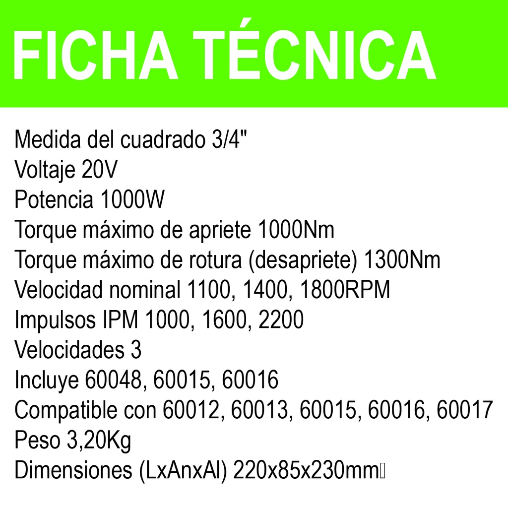 [T] (JBM-60048C) PISTOLA DE IMPACTO BRUSHLESS A BATERÍA 3/4 CON MALETÍN
