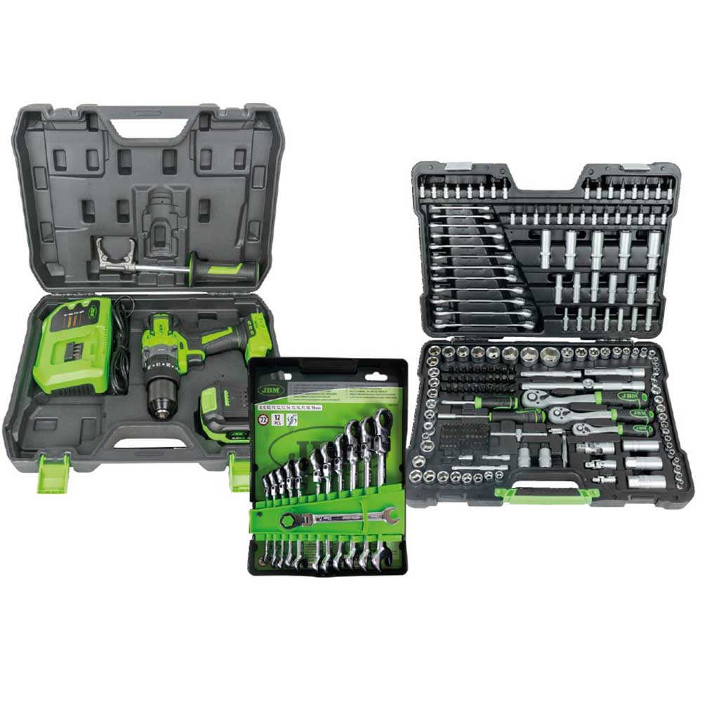 COMBO DE MALETÍN DE HERRAMIENTAS 54034 + 12 LLAVES COMBINADAS ARTICULADAS 51318 + TALADRO 60047C