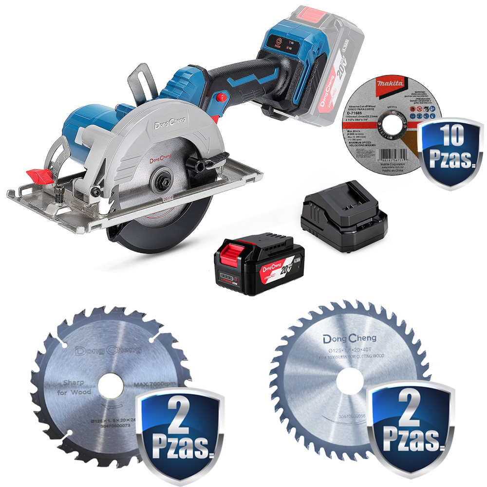 COMBO SIERRA CIRCULAR INALAM. 5 PULG. 20 V C/BAT. 4 AMP, ESTUCHE+4 DISCOS MET. DE 5 PULG+10 DISCOS CORTE D71685