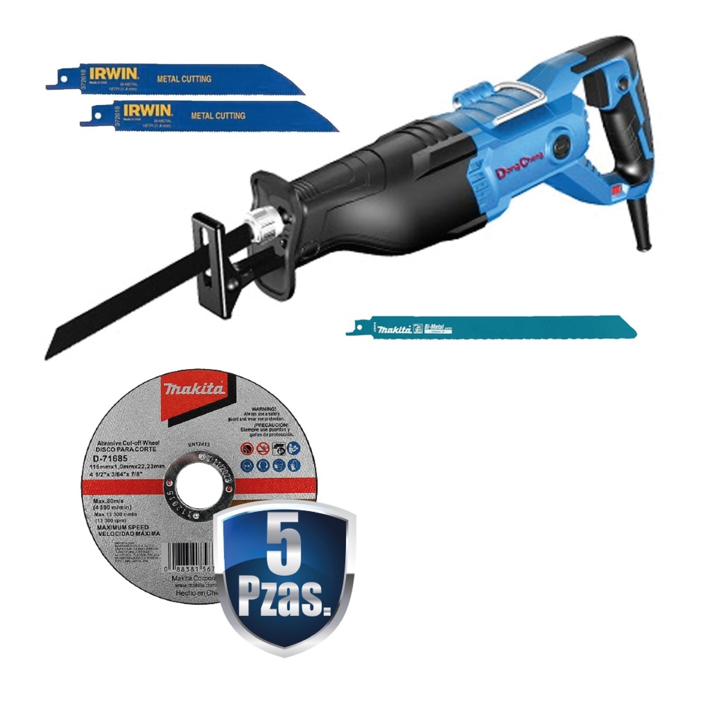 COMBO SIERRA SABLE 1,300 WATTS C/ESTUCHE+2 SEGUETAS 6X18 DPP IRWIN+2 SEGUETA SABLE DE 9 MAKITA+5 DISCOS