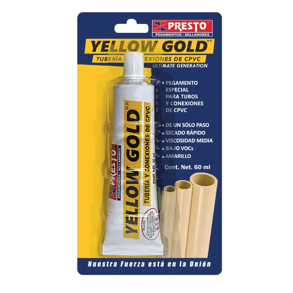 PEGAMENTO CPVC YELLOW GOLD TUBO DE 60 ML.