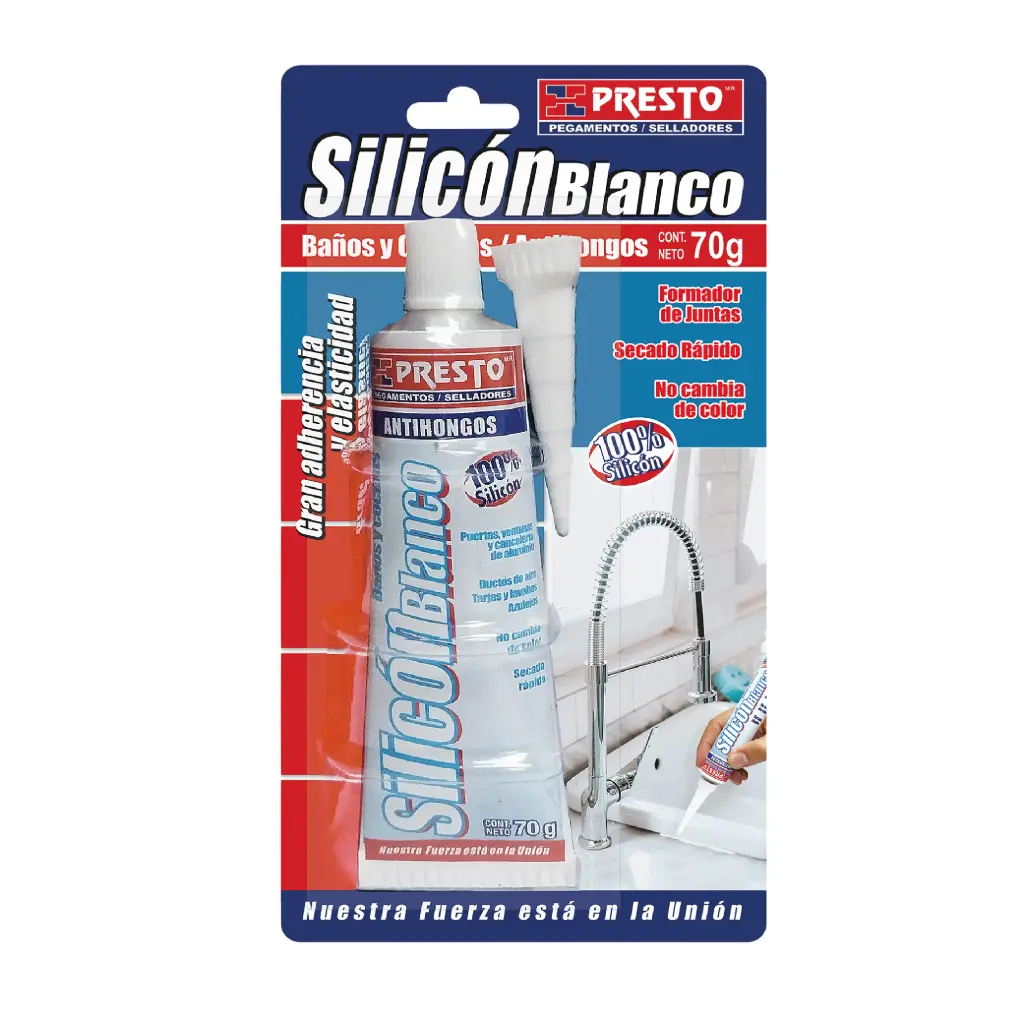 SILICON COLOR BLANCO PRESTO 100 % TUBO DE 070 GRS.