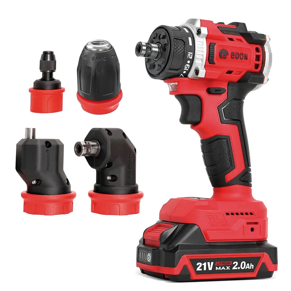 TALADRO CON CABEZAS INTERCAMBIABLES 5 EN 1 21V CON DOS BATERIAS 2 AMP MAX Y CARGADOR