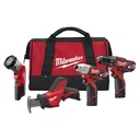 COMBO DE 4 HERRAMIENTAS 12 V ION LITIO (LLAVE IMPACTO, SIERRA SABLE, TALADRO Y LAMPARA) C/2 BAT Y CARGADOR