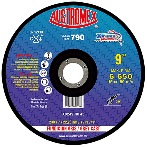 DISCO P/DESBASTE FUNDICION 9 X 1/4 X 7/8