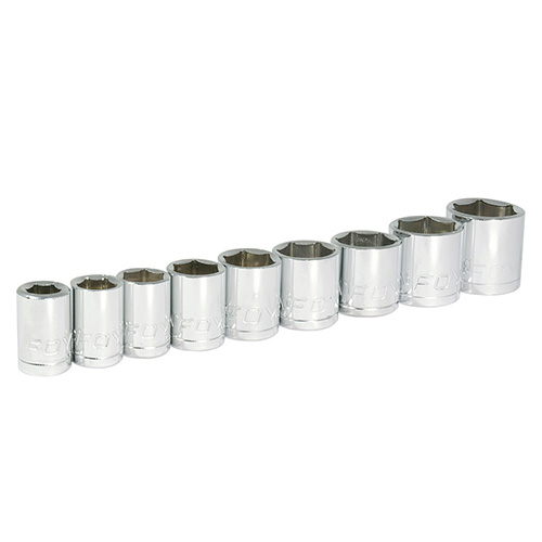 JUEGO DE 9 DADOS EN PULGADAS CUADRO DE 3/8", 6 PUNTAS, EN RIEL