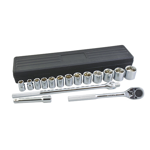 JUEGO DE DADOS Y ACCESORIOS CUADRO DE 1/2" EN PULGADAS, 16 PIEZAS