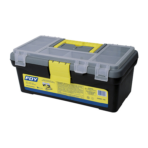 CAJA PORTAHERRAMIENTAS PLASTICA CON BROCHES PLASTICOS Y ORGANIZADOR 12" X 6" X 5"