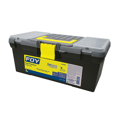 CAJA PORTAHERRAMIENTAS PLASTICA CON BROCHES PLASTICOS Y ORGANIZADOR 16" X 7" X 6"