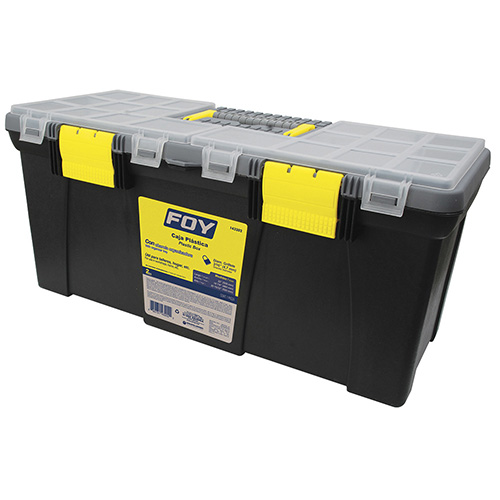 CAJA PORTAHERRAMIENTAS PLASTICA CON BROCHES PLASTICOS Y ORGANIZADOR 22" X 10" X 10"