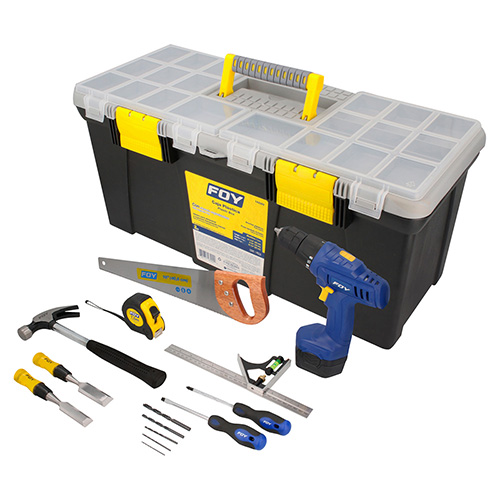 JUEGO COMBINADO DE HERRAMIENTA PARA CARPINTERO CON CAJA PLASTICA, 15 PIEZAS