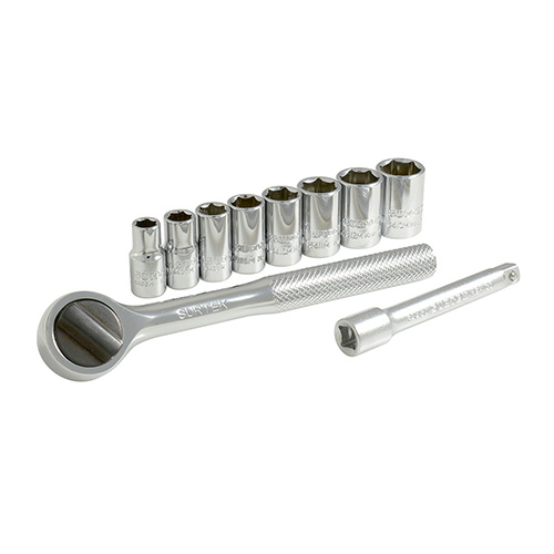 JUEGO DE DADOS Y ACCESORIOS CUADRO DE 1/4" METRICO, 10 PIEZAS