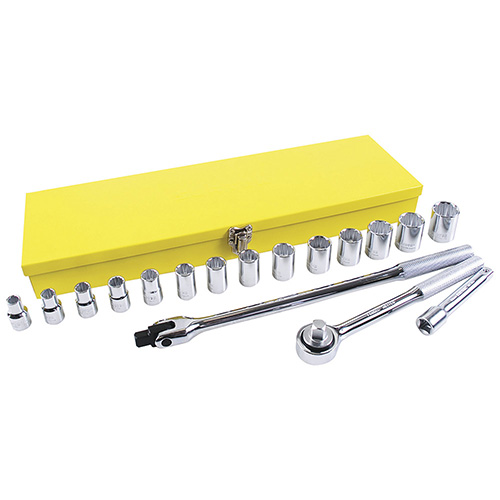 JUEGO DE DADOS Y ACCESORIOS CUADRO DE 1/2" EN PULGADAS, 17 PIEZAS