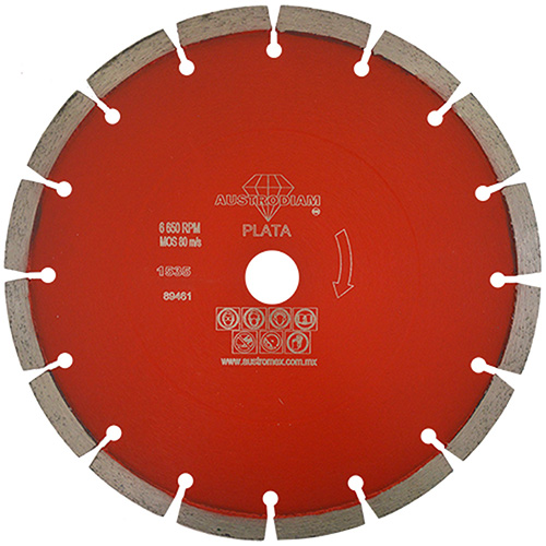 DISCO DE DIAMANTE P/CANTERA Y BLOQUE 9 X 3/32 X 7/8 LASER MEX ROJO PLATA