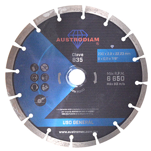 DISCO DE DIAMANTE P/USO GENERAL 9 X 5/64 X 7/8 AZUL BRONCE