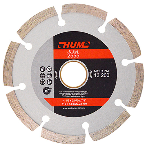 DISCO DE DIAMANTE P/USO GENERAL DENTADO 4 1/2 X 0.070 X 7/8 LINEA HUM