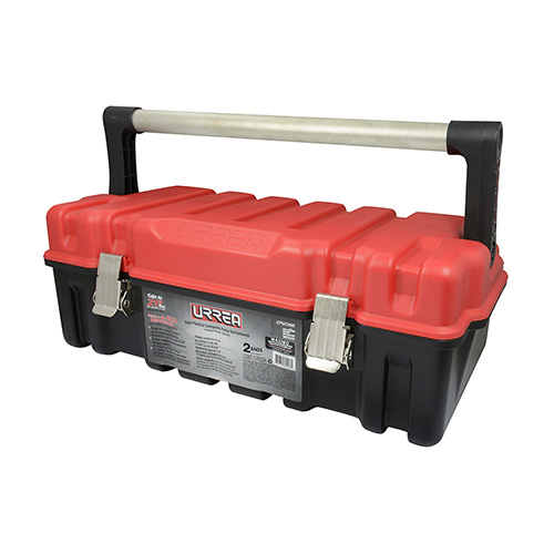 CAJA PORTAHERRAMIENTAS PLASTICA COMPACTA CON BROCHES METALICOS Y TAPA ROJA 21" X 11" X 7"