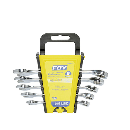 [FOY-140451] JUEGO DE 5 LLAVES COMBINADAS PULIDO ESPEJO METRICAS, 12 PUNTAS EN RACK