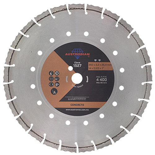[AUS-1527] DISCO DE DIAMANTE P/CONCRETO UNIVERSAL 14 X 1/8 X 1 NARANJA PLATA LASER MEX