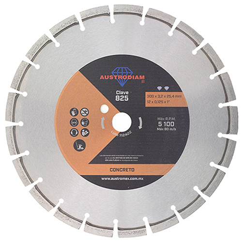[AUS-825] DISCO DE DIAMANTE P/CONCRETO UNIVERSAL 12 X 1/8 X 1 NARANJA PLATA