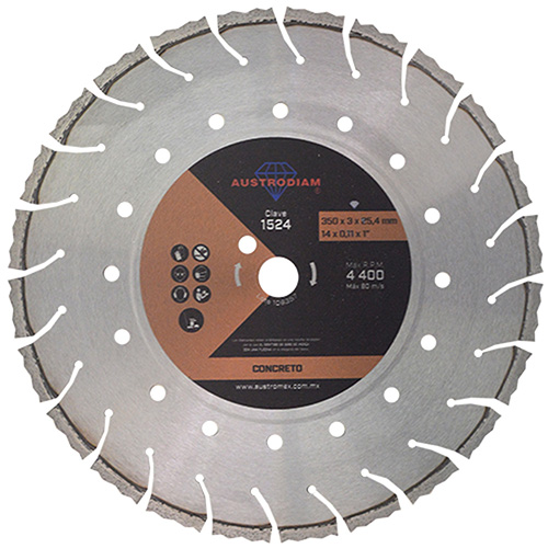 [AUS-1524] DISCO DE DIAMANTE P/CONCRETO UNIVERSAL 14 X 7/64 X 1 NARANJA BRONCE LASER MEX