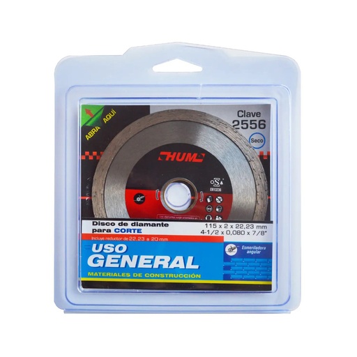 [AUS-2556] DISCO DE DIAMANTE P/USO GENERAL RIN CONT. 4 1/2 X 0.080 X 7/8 LINEA HUM