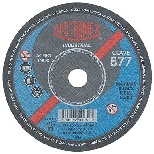 [AUS-877] DISCO P/CORTE METAL SUPERDELGADO 7 X 0.045 X 7/8 AC. INOX. INDUSTRIAL
