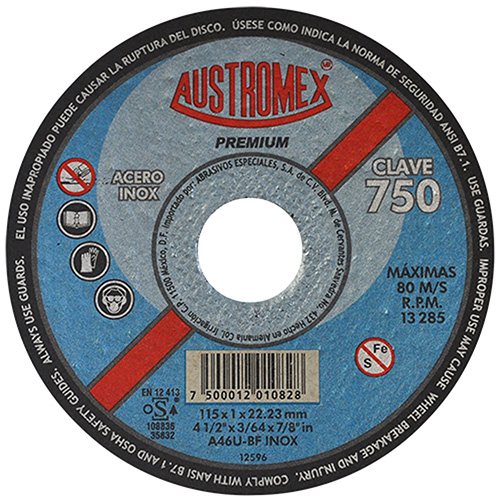 [AUS-750] DISCO P/CORTE METAL SUPERDELGADO 4 1/2 X 3/64 X 7/8 AC. INOX. PREMIUM