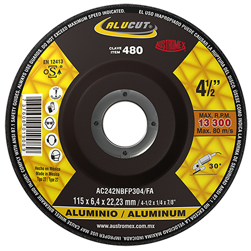 [AUS-480] DISCO P/DESBASTE ALUMINIO 4 1/2 X 1/4 X 7/8 ALUCUT (SUBST. A 586ESP)