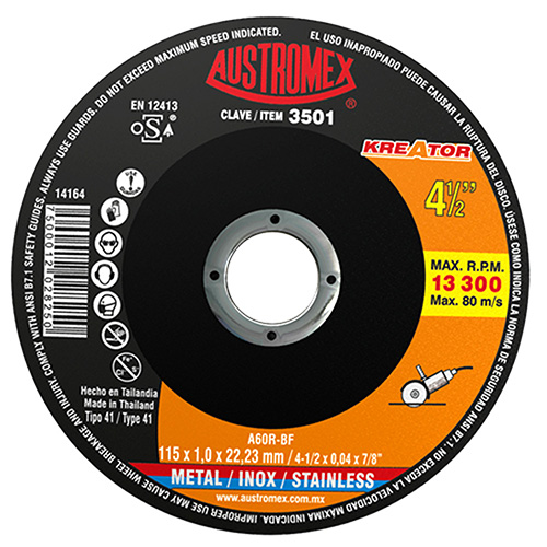 [AUS-3501] DISCO P/CORTE METAL SUPERDELGADO 4 1/2 X 1mm X 7/8 P/ AC. AL CARBON E INOX. LINE