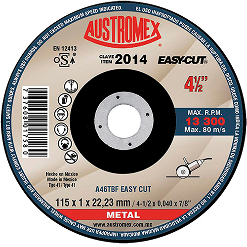 [AUS-2014] DISCO P/CORTE METAL SUPERDELGADO 4 1/2 X 3/64 X 7/8 AC. AL CARBON EASY CUT MAX.