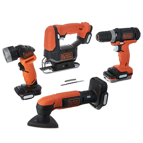 [BDI-BDCK502C1-D] COMBO DE 4 HTAS. INALAM. 12 V TALADRO/ATORN/CALADORA/LIJADORA/LAMP LED Y POWER BANK