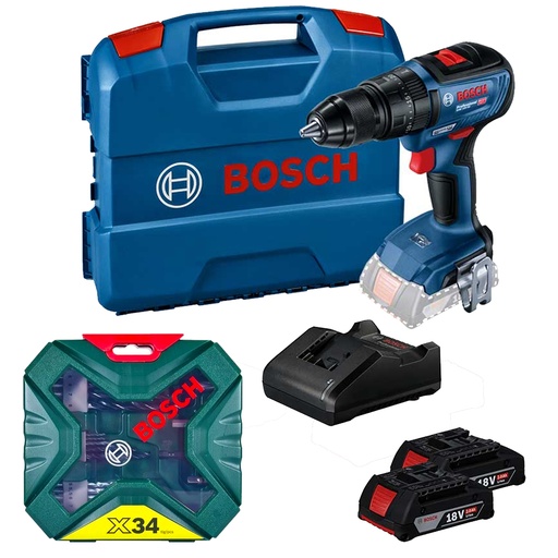 [BOI-06019H51G0-KIT] ROTOMARTILLO/TALADRO/ATORNILLADOR DE 1/2 18V 2 BAT. 2.0 AMP+CARGADOR RAPIDO+KIT DE 34 ACCESORIOS X-LINE