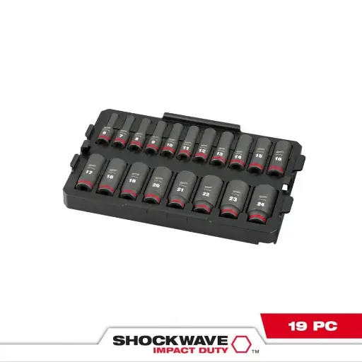 [MIA-49-66-6816] JUEGO DE 19 DADOS DE IMPACTO MÉTRICOS DE 3/8 PULGADA CON ORGANIZADOR