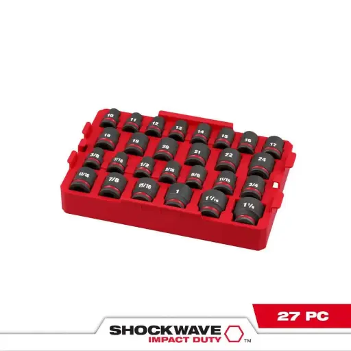 [MIA-49-66-6819] JUEGO DE 27 DADOS DE IMPACTO MÉTRICOS Y SAE DE 1/2 PULGADA CON ORGANIZADOR