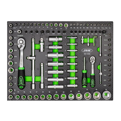 [JBM-14296] MÓDULO 108 PIEZAS CON DADOS HEXAGONALES CON ACABADO DE FIBRA DE CARBONO