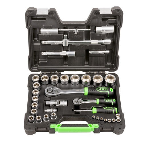 [JBM-54106] ESTUCHE DE HERRAMIENTAS DE 37 PIEZAS CON MATRACAS DE 1/2 Y 1/4 Y DADOS ESTANDAR