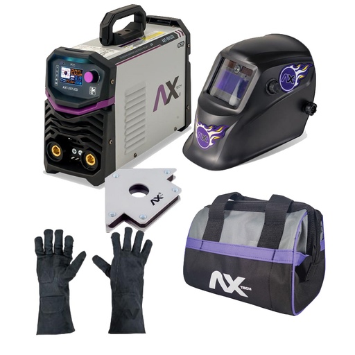 [AXT-257LCD-C3] COMBO SOLDADORA/INVERSOR 250 AMP BIVOLTAJE+MOCHILA P/HERR+CARETA+GUANTES+ESQUINA MAGNETICA