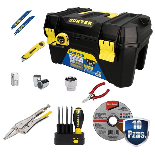 [SUR-CPS19P+C02] COMBO CAJA DE HERRAMIENTAS PLASTICA DE 19X10.5X10+KIT DE HERRAMIENTA BASICO DE 21 PZAS CON VALOR DE $850.00