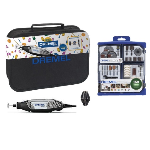 [DRE-0615A002BA] COMBO MULTIPRO SERIE 3000 + KIT DE 160 ACCESORIOS + MANDRIL 4486 + MALETA DE LONA P/TRANSPORTACION