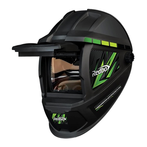 [RED-RB-4000TC-2] CARETA ELECTRONICA PARA SOLDAR DE SOMBRA VARIABLE DIN 9 A 13 C/AREA DE VISION 92.5X42.5 MM (NEGRO/VERDE)