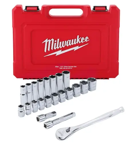 [MIA-48-22-9410] JUEGO DE MATRACA Y DADOS MILWAUKEE 22 PC 1/2 DRIVE SAE RATCHET AND SOCKET SET WITH FOUR FLAT™ SIDES