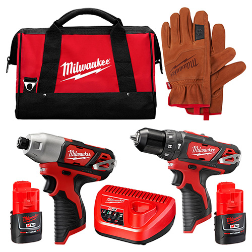 [MIL-P121-2497] COMBO ROTOMARTILLO 3/8 Y DESTORNILLADOR DE IMP. 1/4 12 V C/2 BAT. + GUANTES DE C