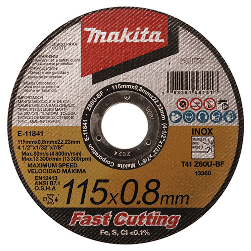 [MAA-E-11841] DISCO CORTE ACERO INOXIDABLE MAKITA 4 1/2 x 0.8MM