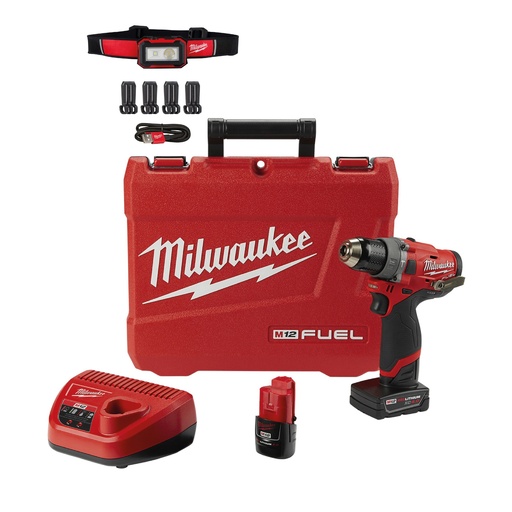 [MIL-P121-2504] COMBO TALADRO/ROTOM./ATORN. 1/2 12 V FUEL + LINTERNA FRONTAL RECARGABLE