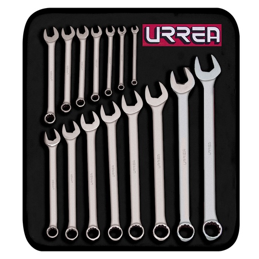 [URR-1200FMA] JUEGO 15 PZA. LLAVES COMBINADAS SATINADAS METRICAS