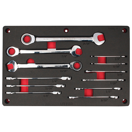 [URR-CH255P] JUEGO DE 12 LLAVES COMBINADAS PULIDO ESPEJO DE MATRACA EN PULGADAS, 12 PUNTAS