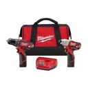 [A] (MIL-2497-22) COMBO ROTOMARTILLO 3/8 12 V M12 C/PISTOLA DE IMPACTO 1/4 12V 2/BAT. M12